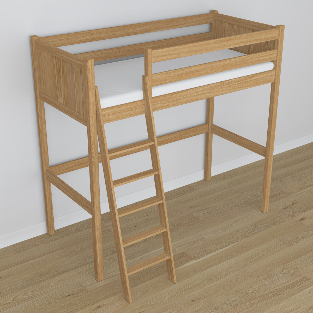 Loft bed natural oak oak – top view of the sleeping area