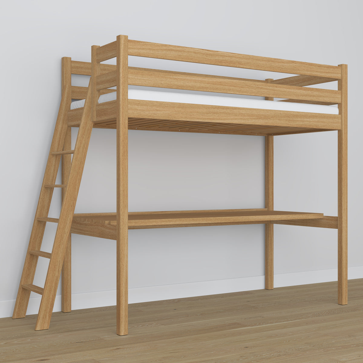 Łóżko na antresoli z biurkiem N02 dąb naturalny – detal barierki ochronnej