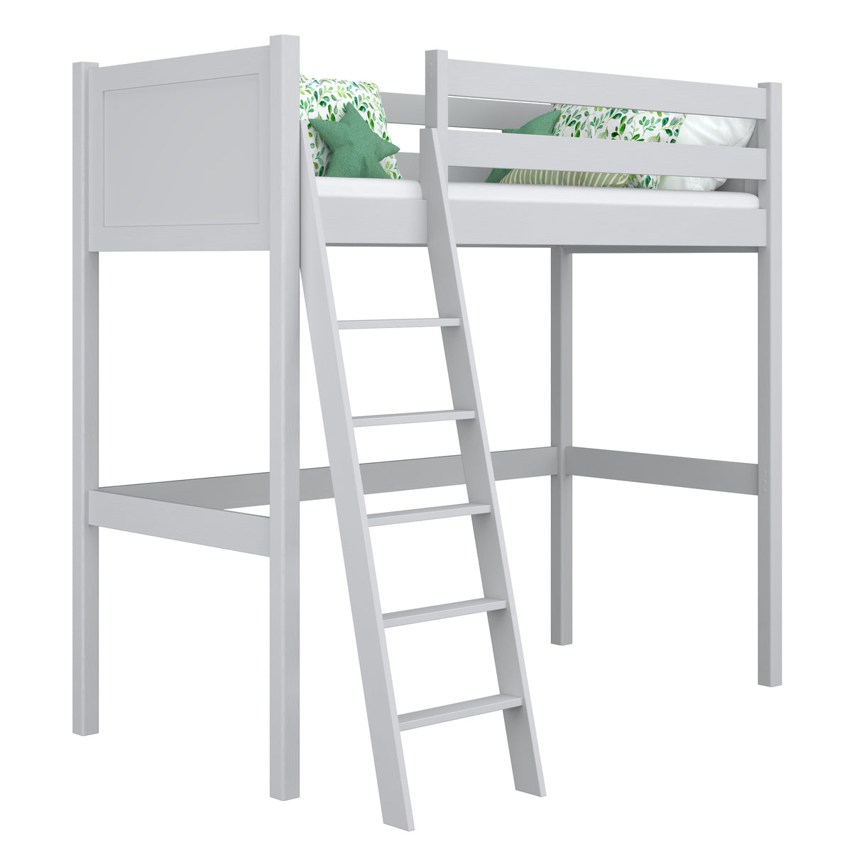 Letto a soppalco in legno grigio – stanza per bambini, legno massello, stile scandi