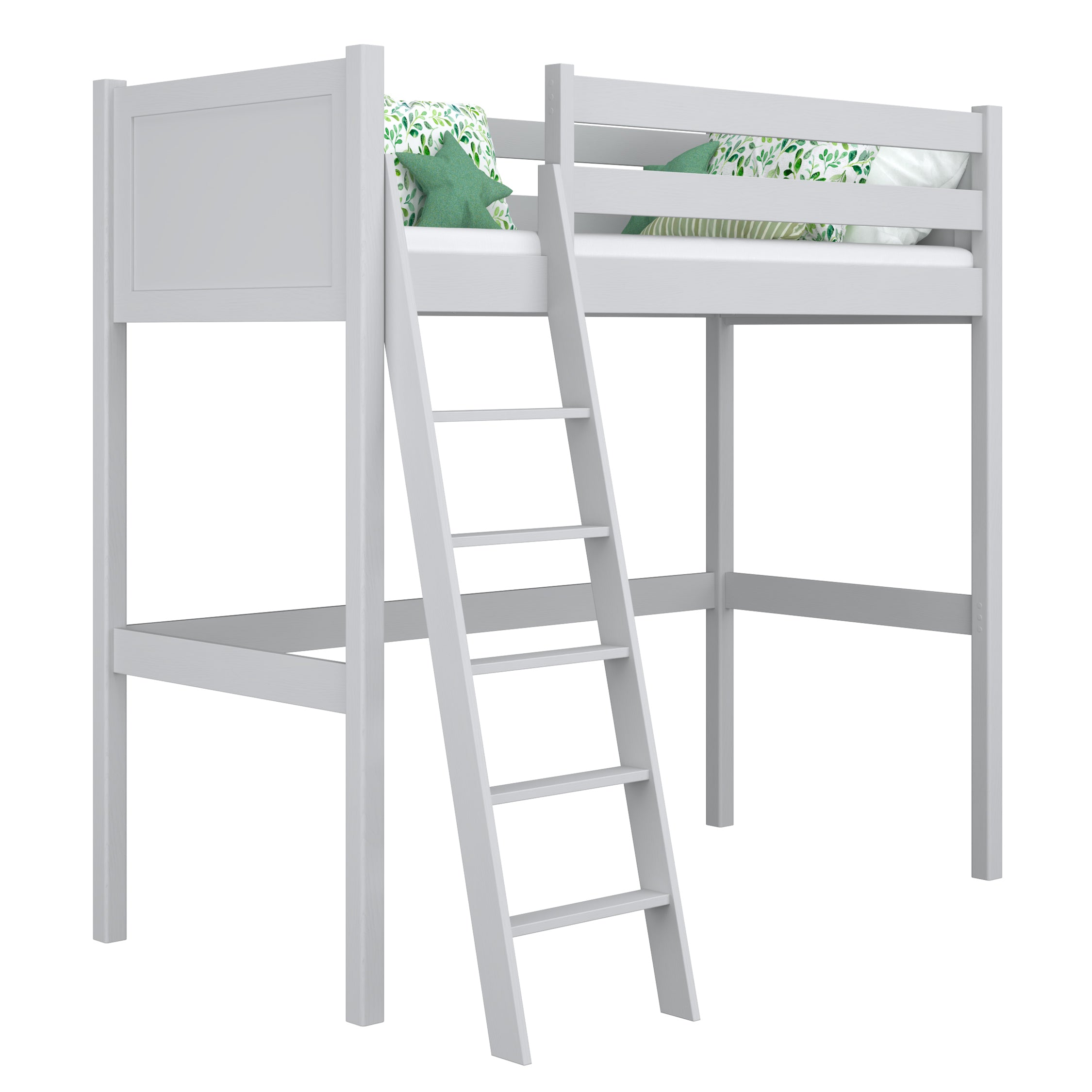Letto a soppalco in legno grigio – stanza per bambini, legno massello, stile scandi