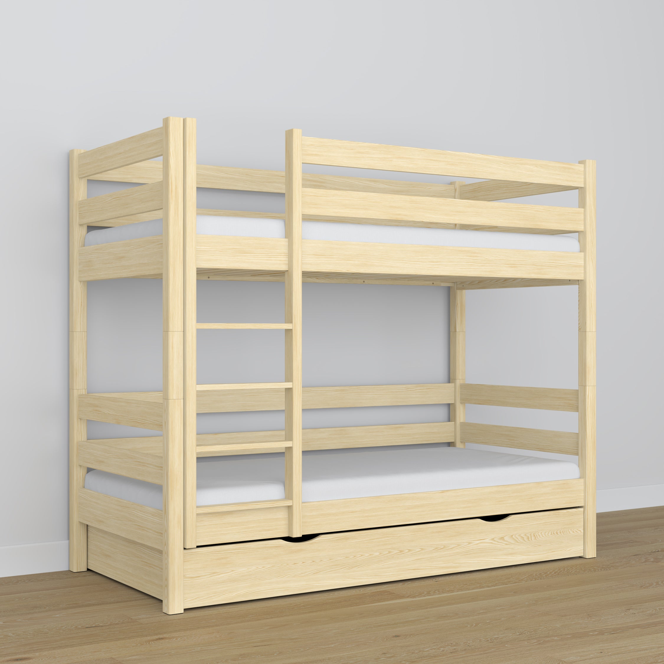 Letto a castello con cassetto pino trasparente in legno – scandinavo design, Nizio
