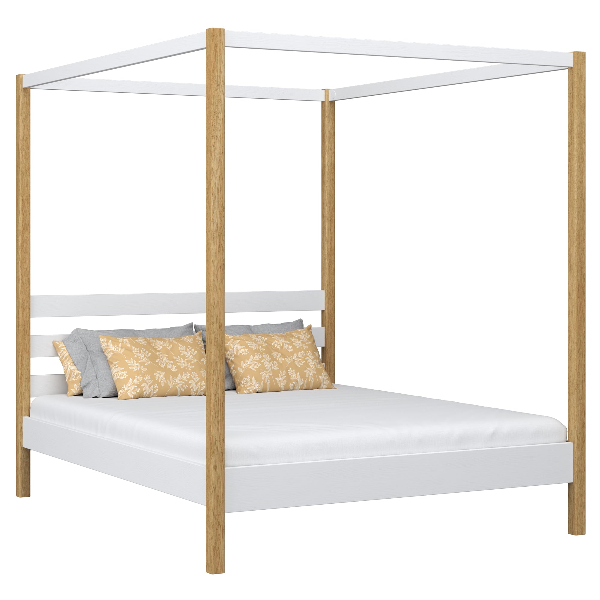 In legno letto matrimoniale con baldacchino N01 bianco in quercia – vista generale, legno massello