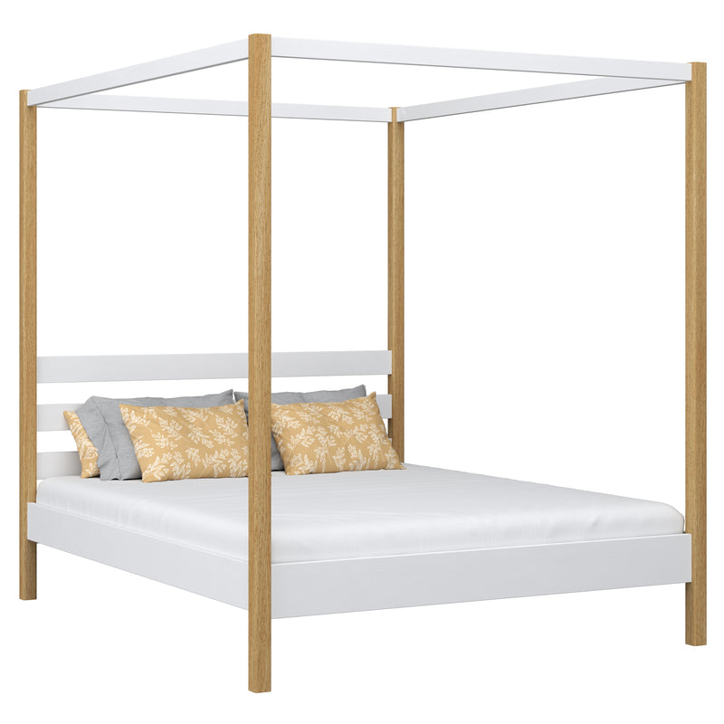 In legno letto matrimoniale con baldacchino N01 bianco in quercia – vista generale, legno massello