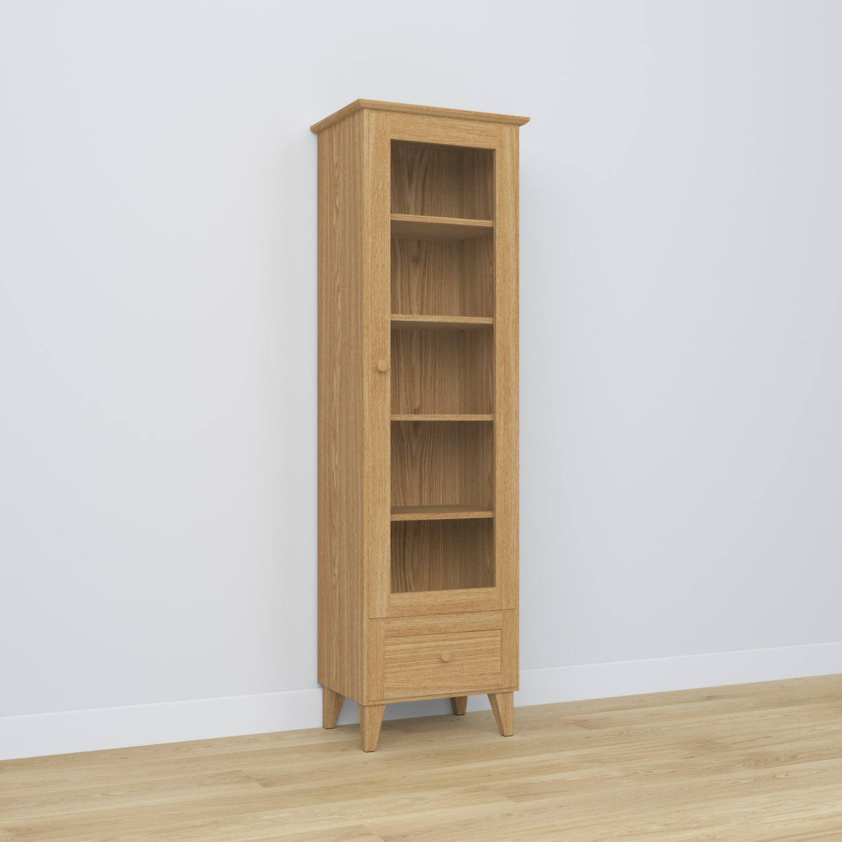 Display cabinet 1S 57 natural oak – oak, glass door, front view