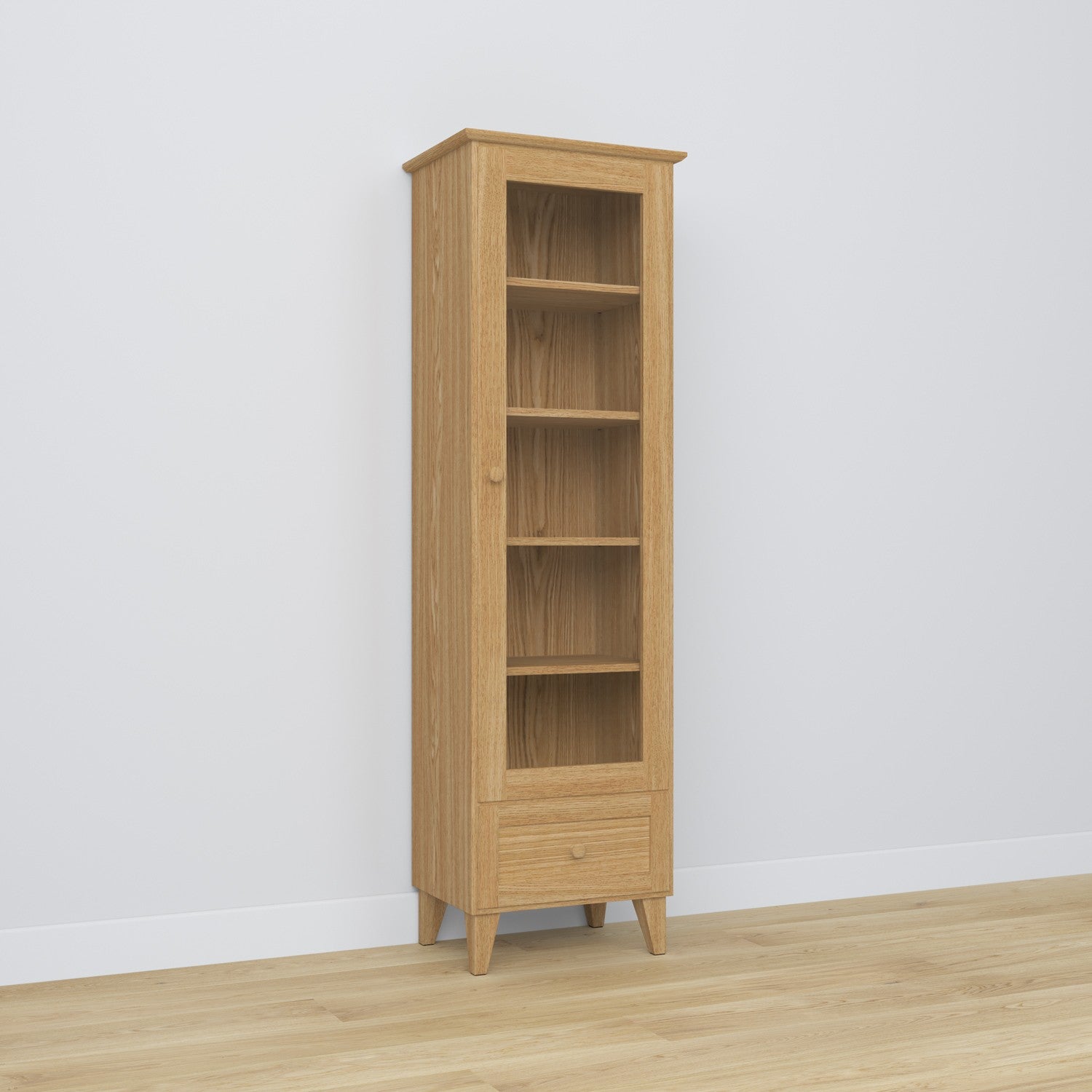 Display cabinet 1S 57 natural oak – oak, glass door, front view
