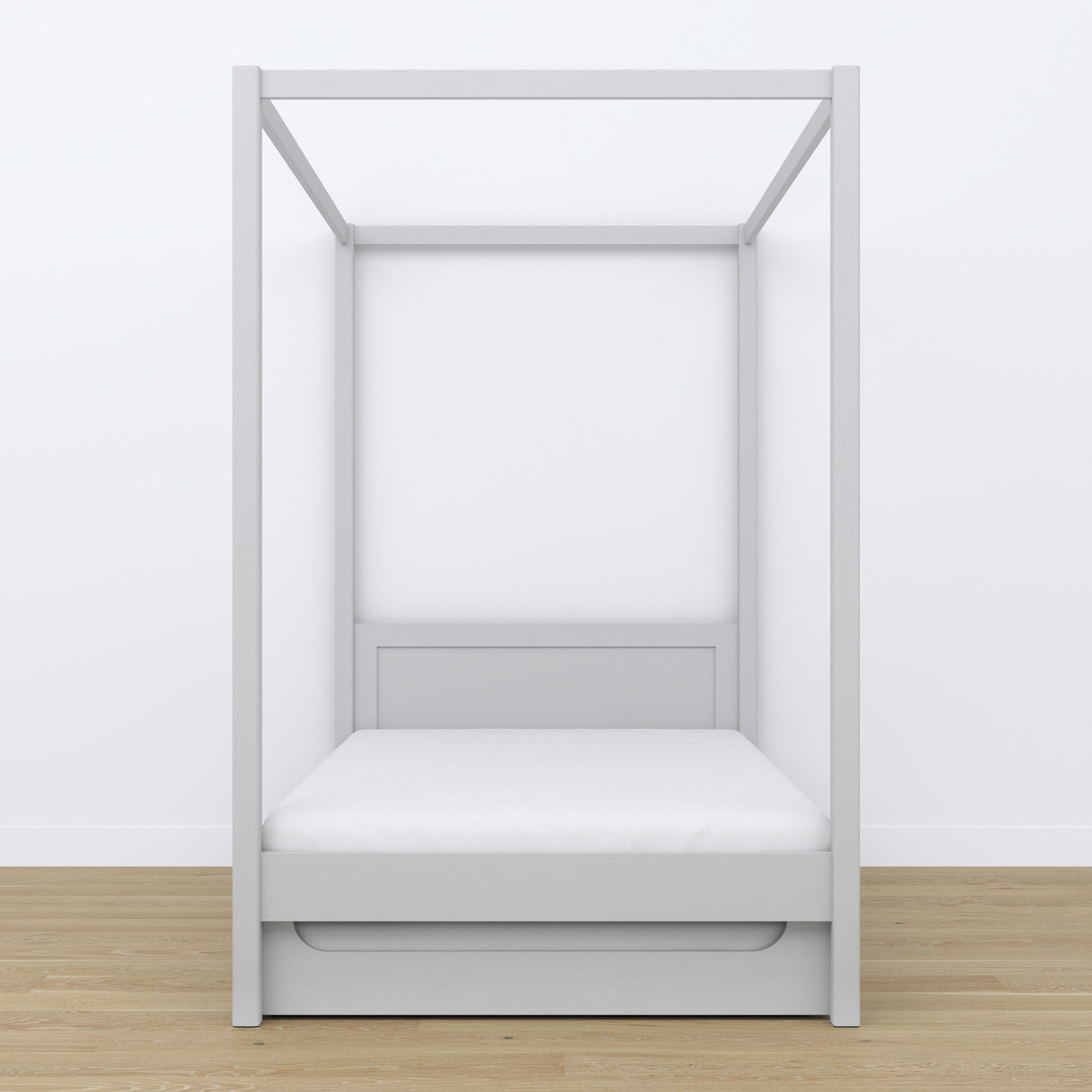 Letto grigio con baldacchino e cassetto – vista laterale, in legno, Nizio