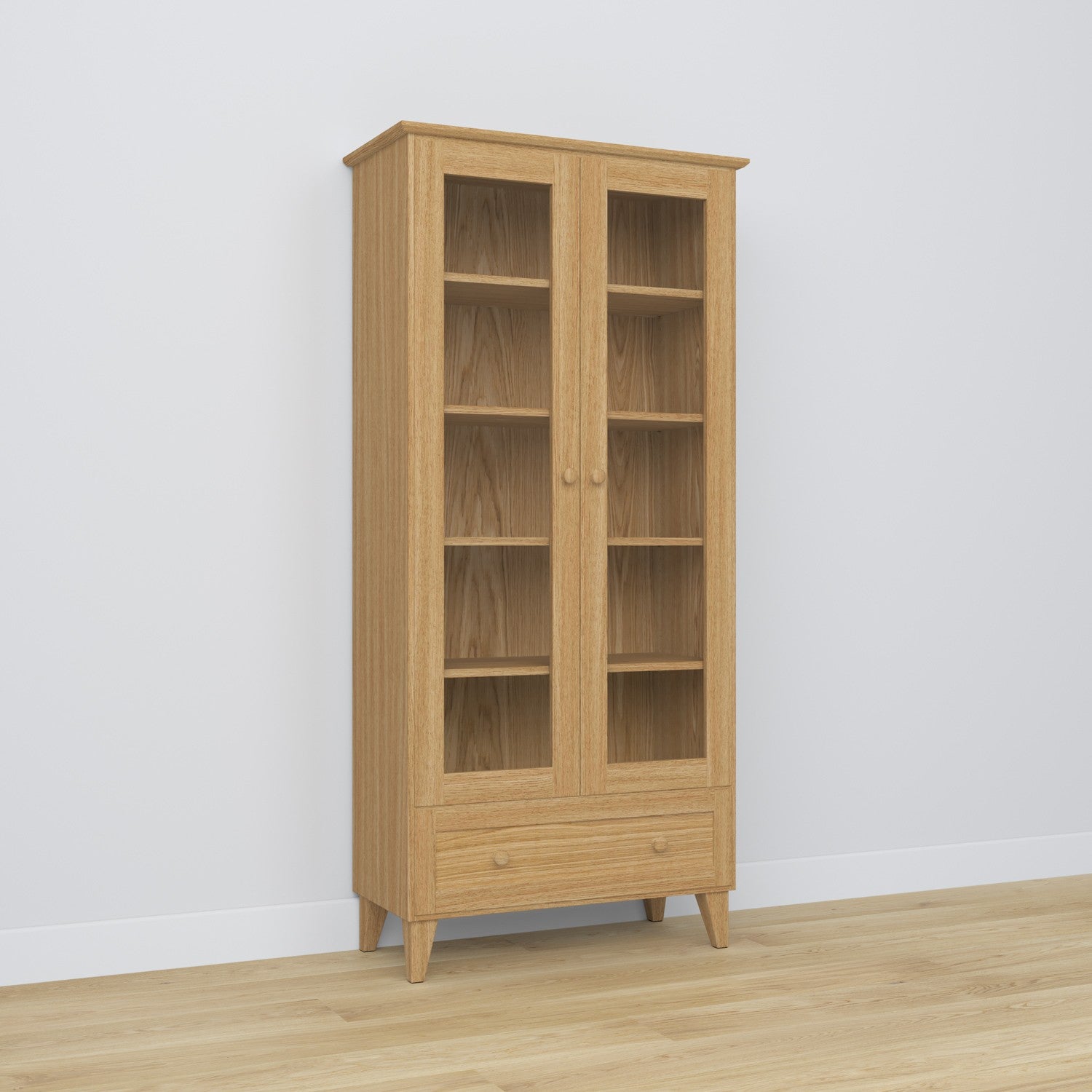 Display cabinet 1S 90 natural oak – oak, glass door, front view