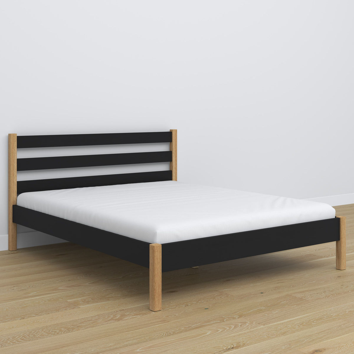 Łóżko podwójne N01 czarno dębowy – widok ogólny, elegancka sypialnia