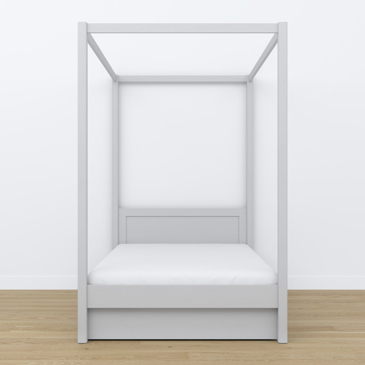 Letto grigio con baldacchino – cassetto aperto, in legno, Nizio Home