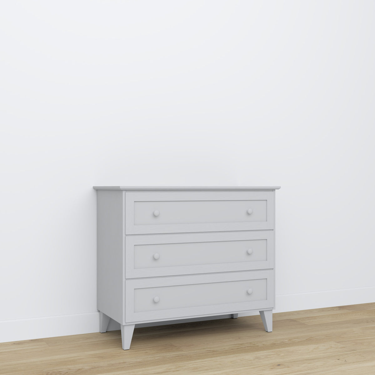 Cassettiera 3S grigio – in legno, cassetti chiuso, vista frontealny, Nizio