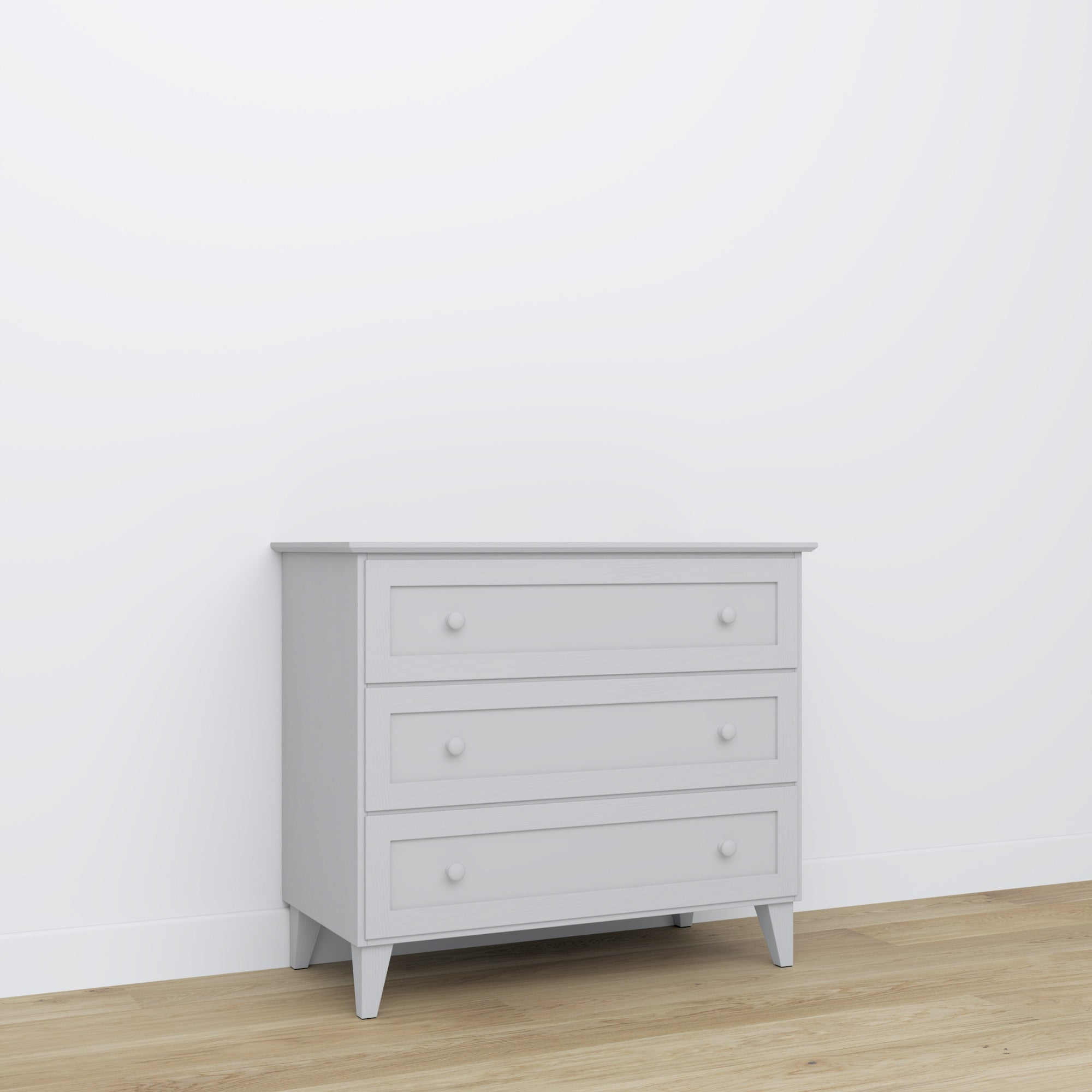 Cassettiera 3S grigio – in legno, cassetti chiuso, vista frontealny, Nizio