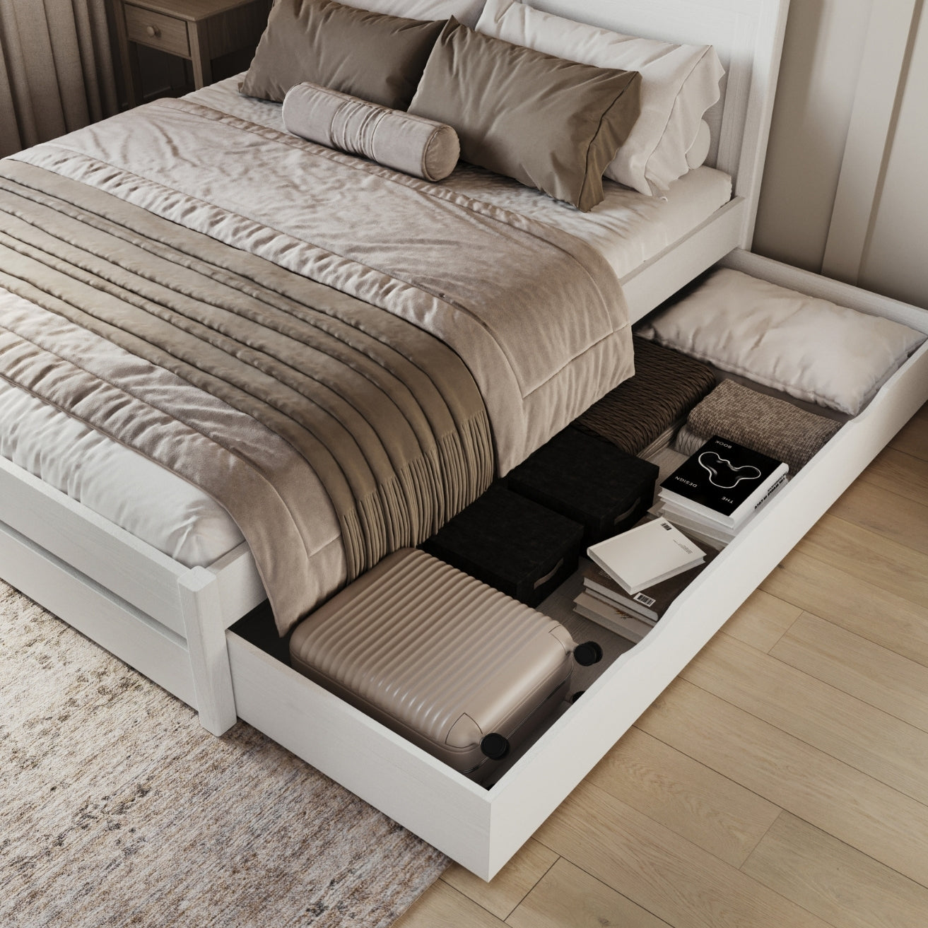 Letto matrimoniale bianco – testiera in legno, qualità legno, Nizio Home