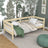 Letto divano pino trasparente in nella cameretta dei bambini – allestimento scandi, in legno