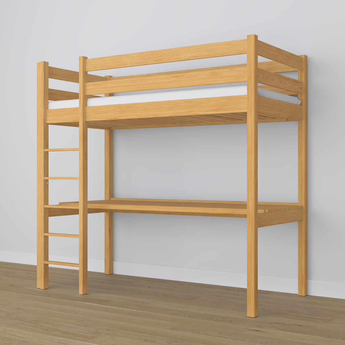 Letto a soppalco pino naturale – scrivania in legno sotto camera da letto, stanza per bambini scandi
