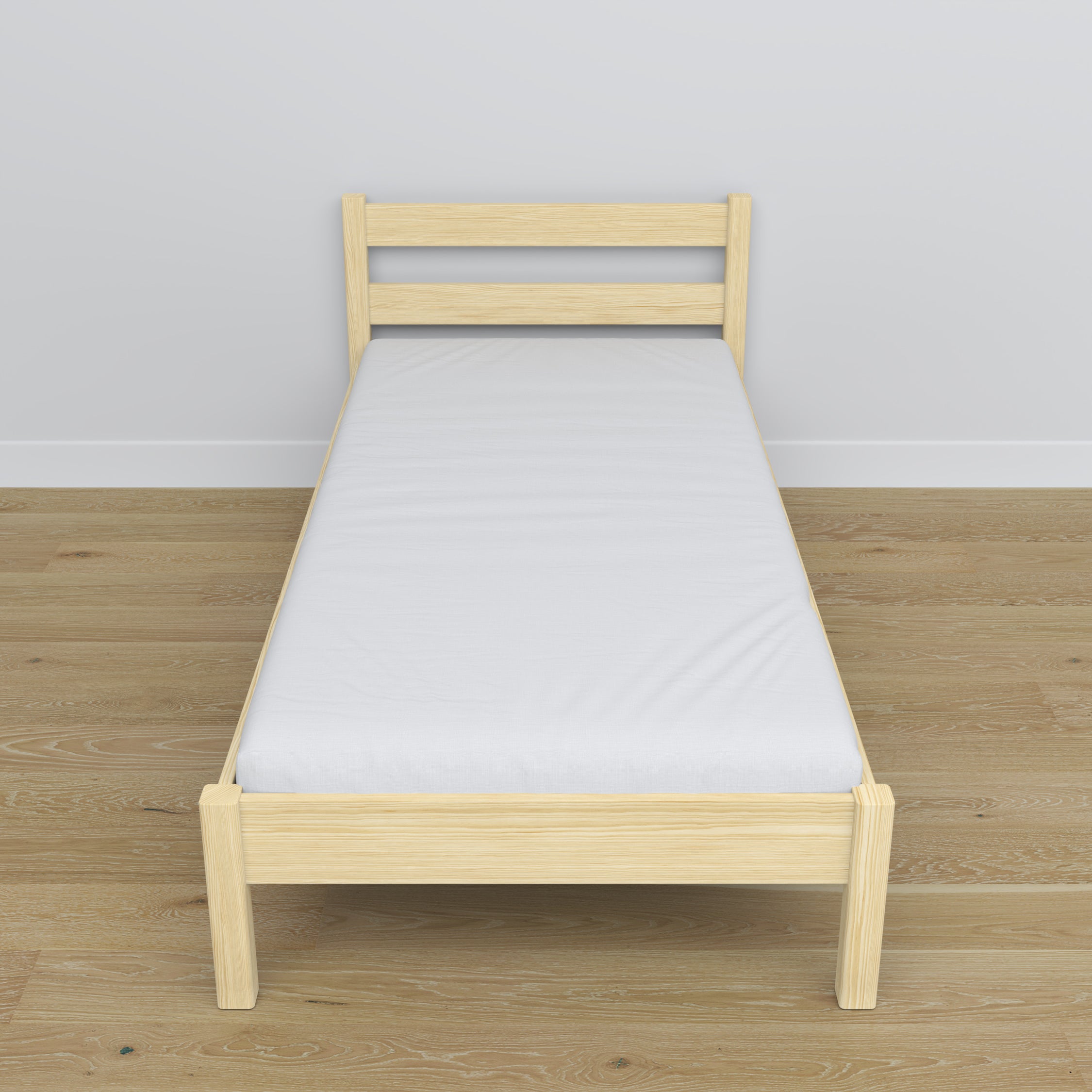 Clear pine bed in a child’s room – Scandinavian arrangement, wooden