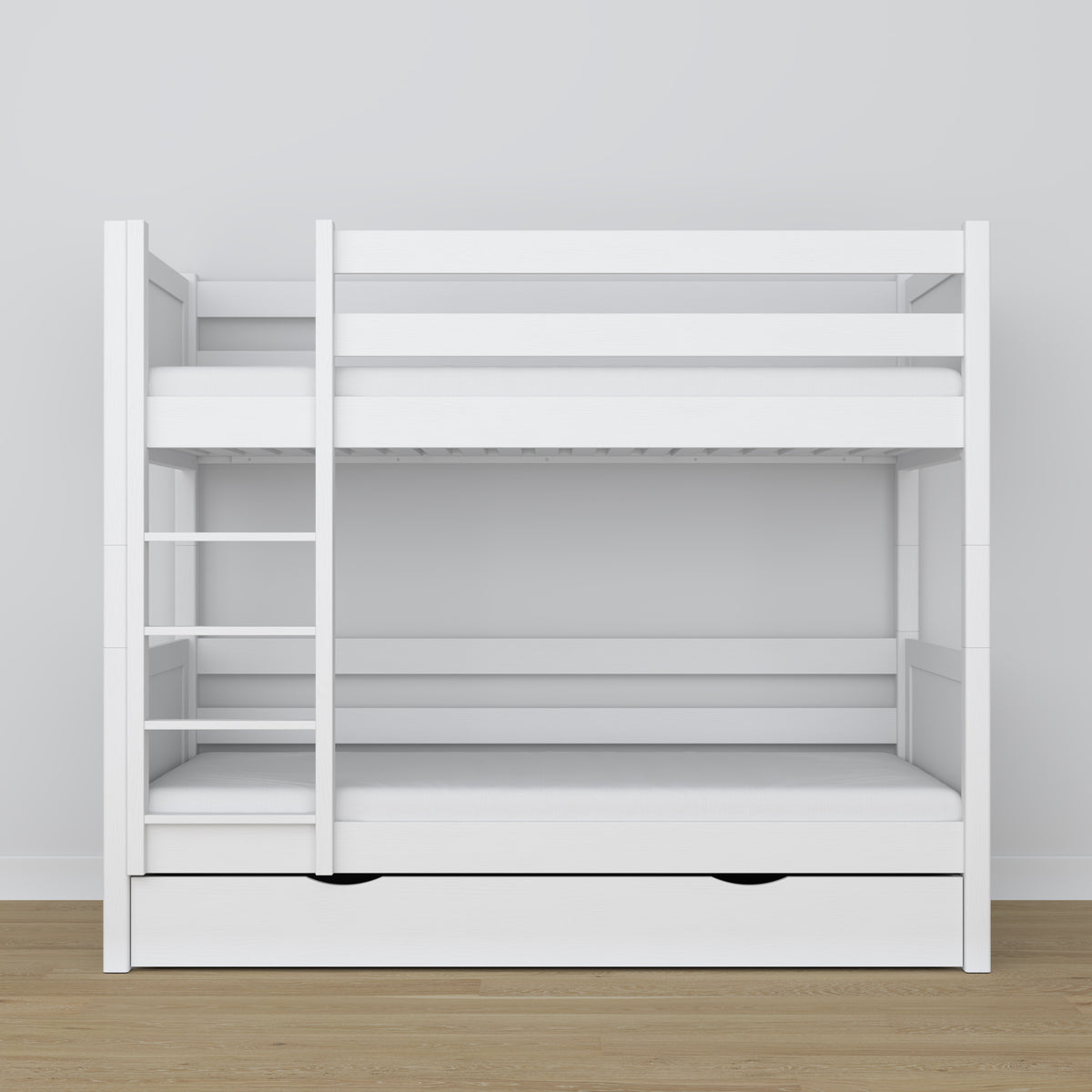 White Wooden Bunk Bed – Ladder and Joint Details, Children’s Room
