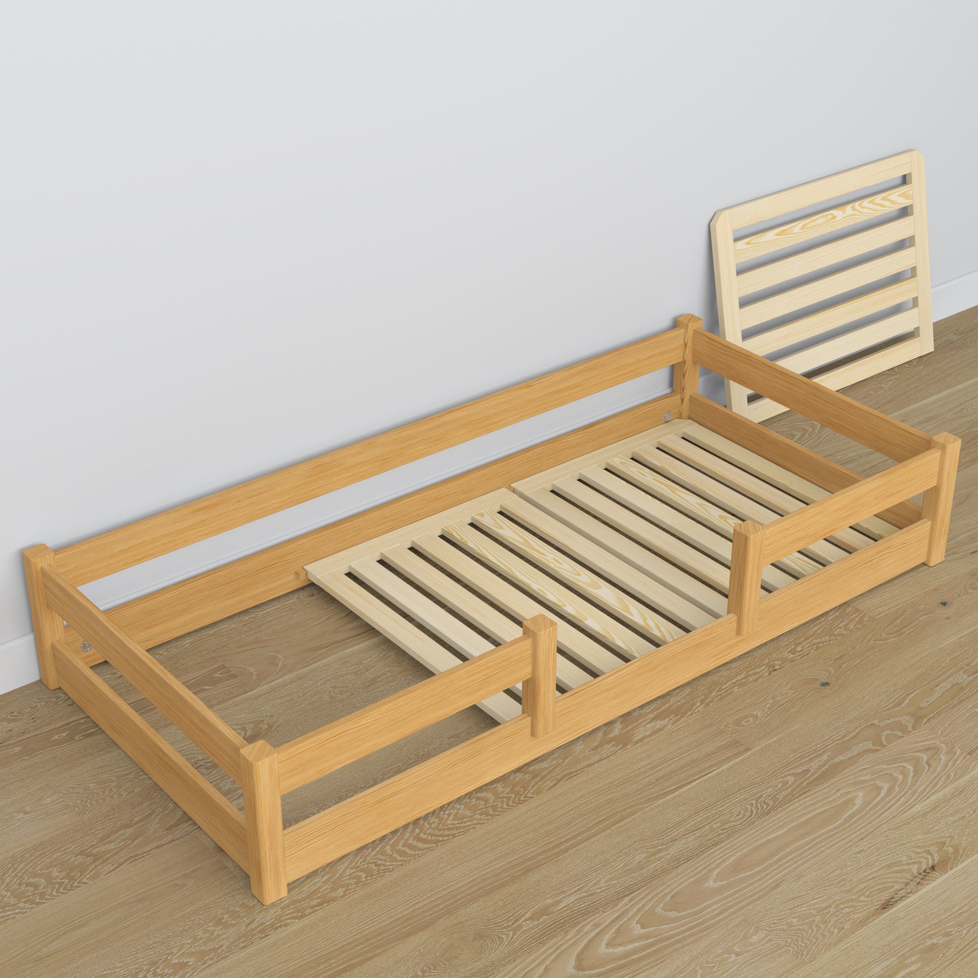 Letto basso pino naturale in legno – dimensioni e schema, Nizio