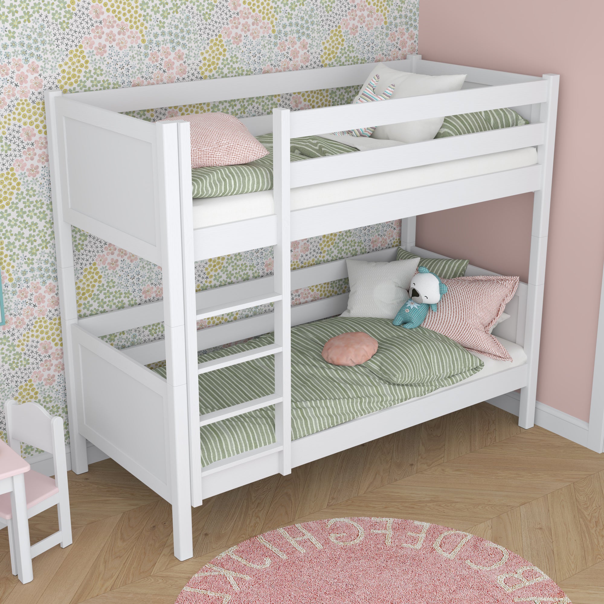 White Bunk Bed in Children’s Room – Scandi Arrangement, Wooden