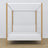 Wooden double bed with canopy white and oak – headboard and frame, close-up