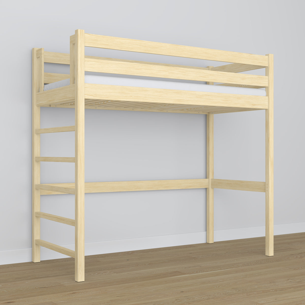 Letto a soppalco pino trasparente in legno – dimensioni e schema, Nizio