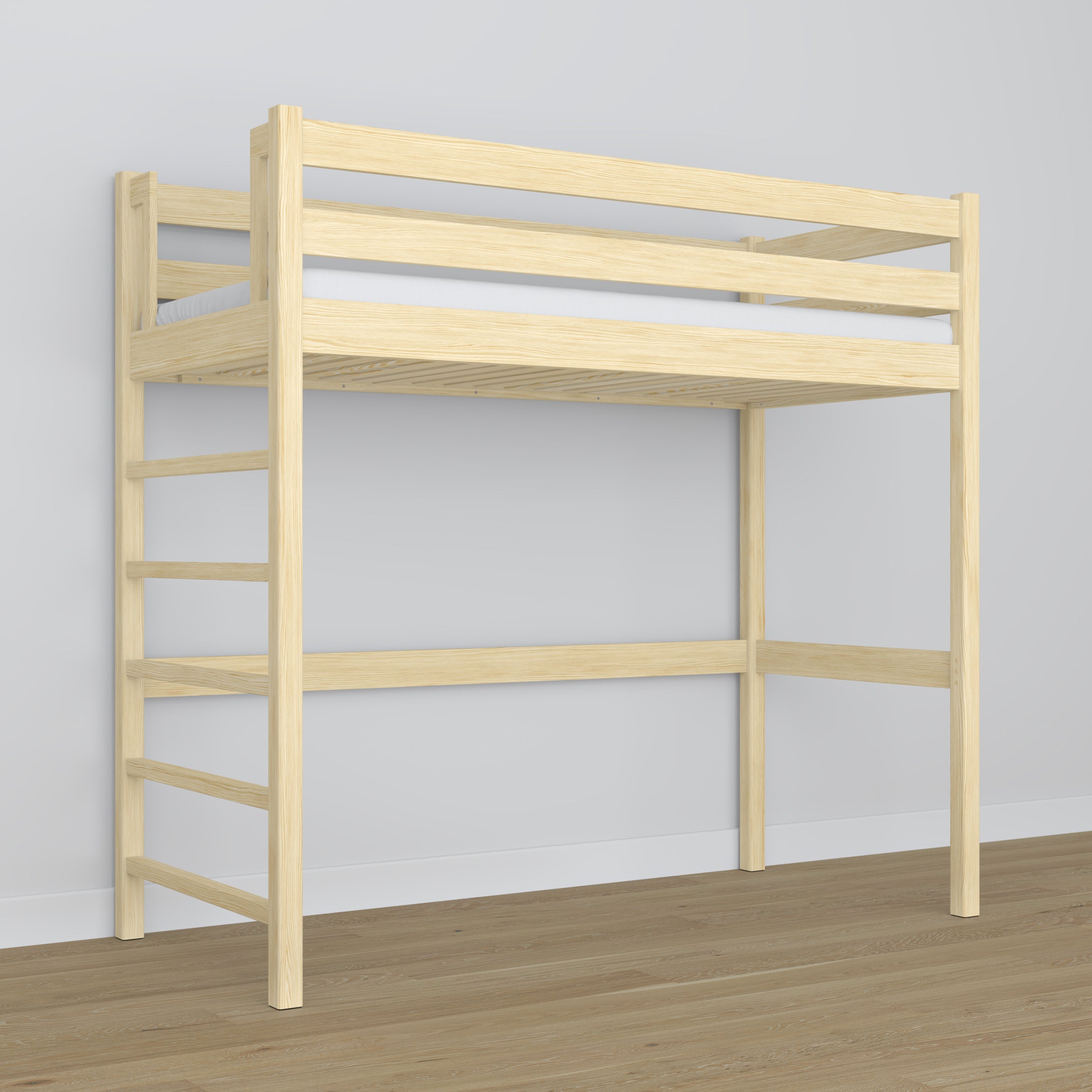 Letto a soppalco pino trasparente in legno – dimensioni e schema, Nizio