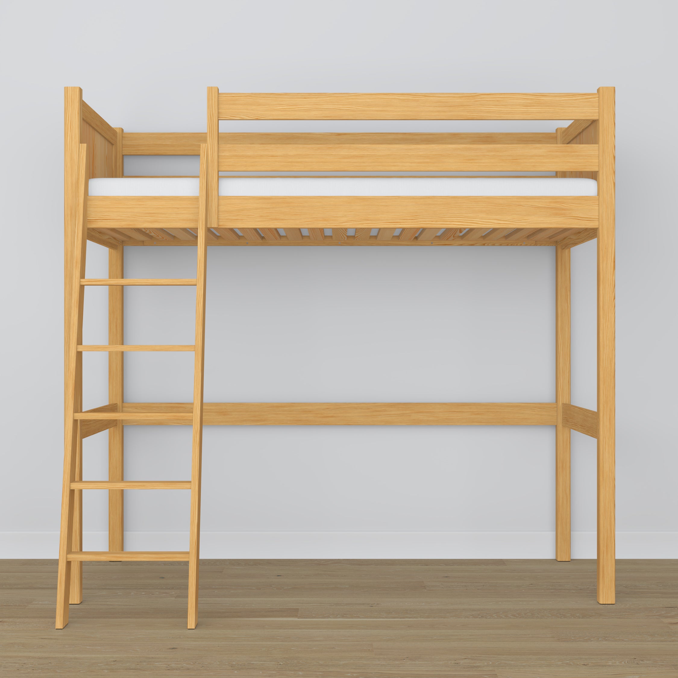 Letto a soppalco pino naturale – scala e sponda in legno, Nizio Home