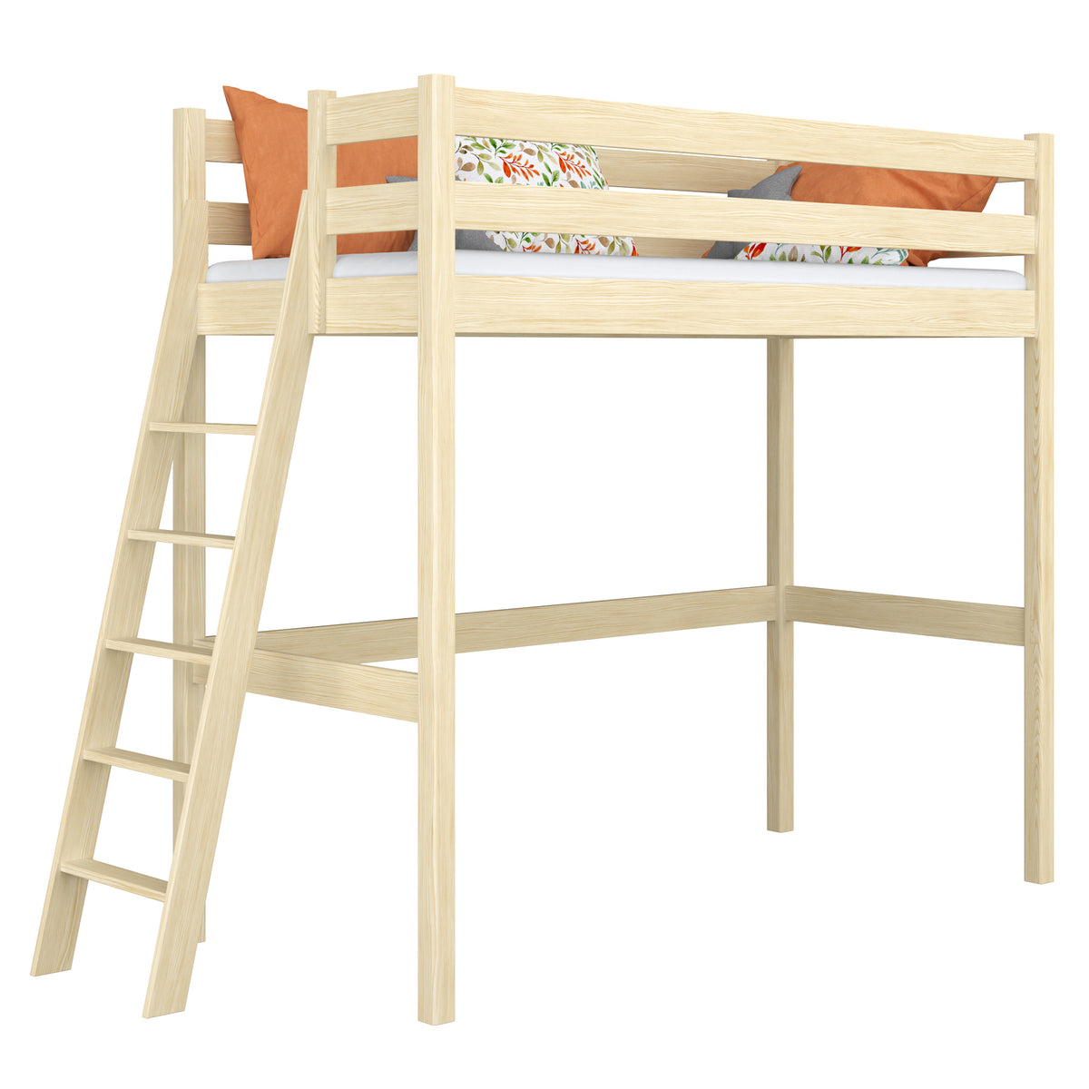 Letto a soppalco in legno pino trasparente – stanza per bambini, legno massello, stile scandi