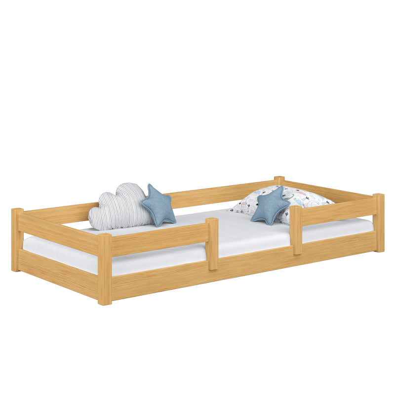 Letto basso in legno pino naturale – della camera da lettoa, legno massello, stile scandinavo Nizio