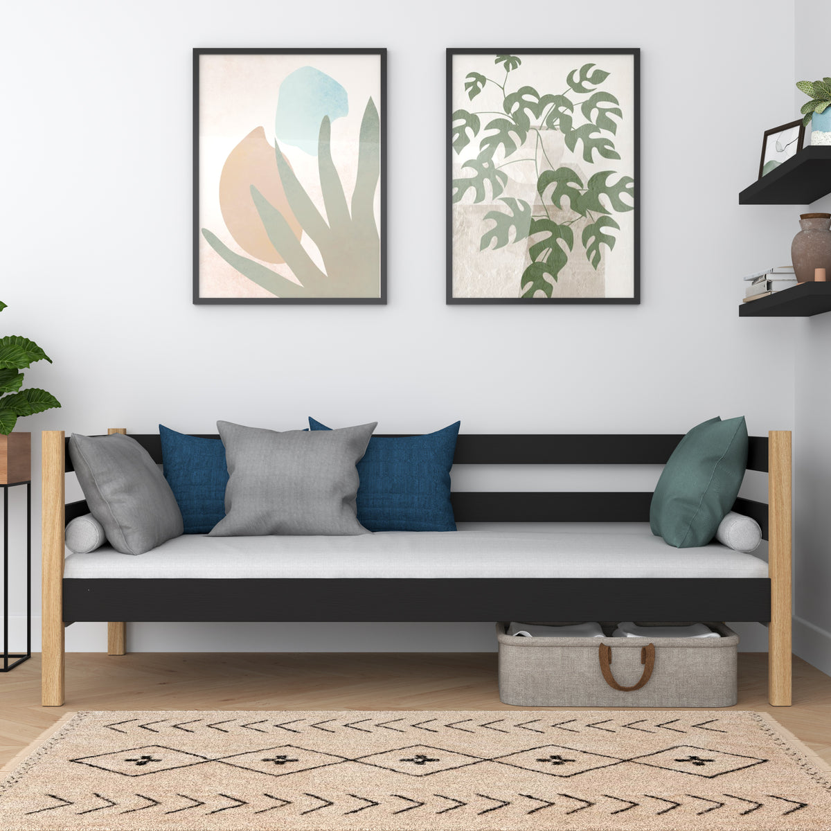 Letto divano in legno nero-quercia – stanza per bambini, stile scandinavo Nizio