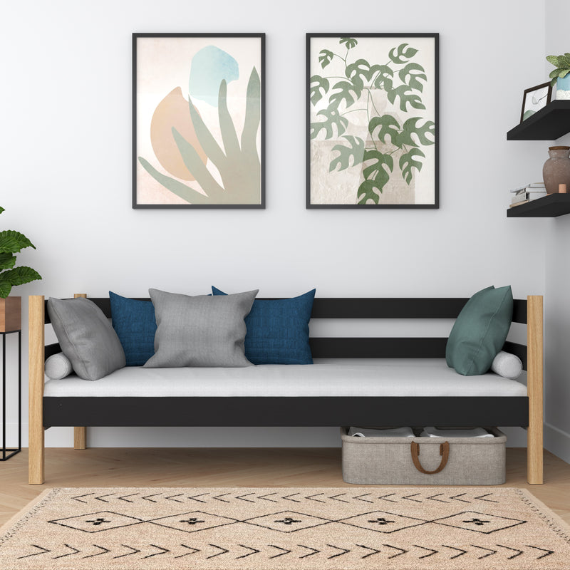 Letto divano in legno nero-quercia – stanza per bambini, stile scandinavo Nizio