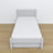 Letto grigio con cassetto – guide e dettagli in legno, Nizio