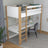 Loft bed white/oak – wooden desk under the sleeping area, scandi children’s room
