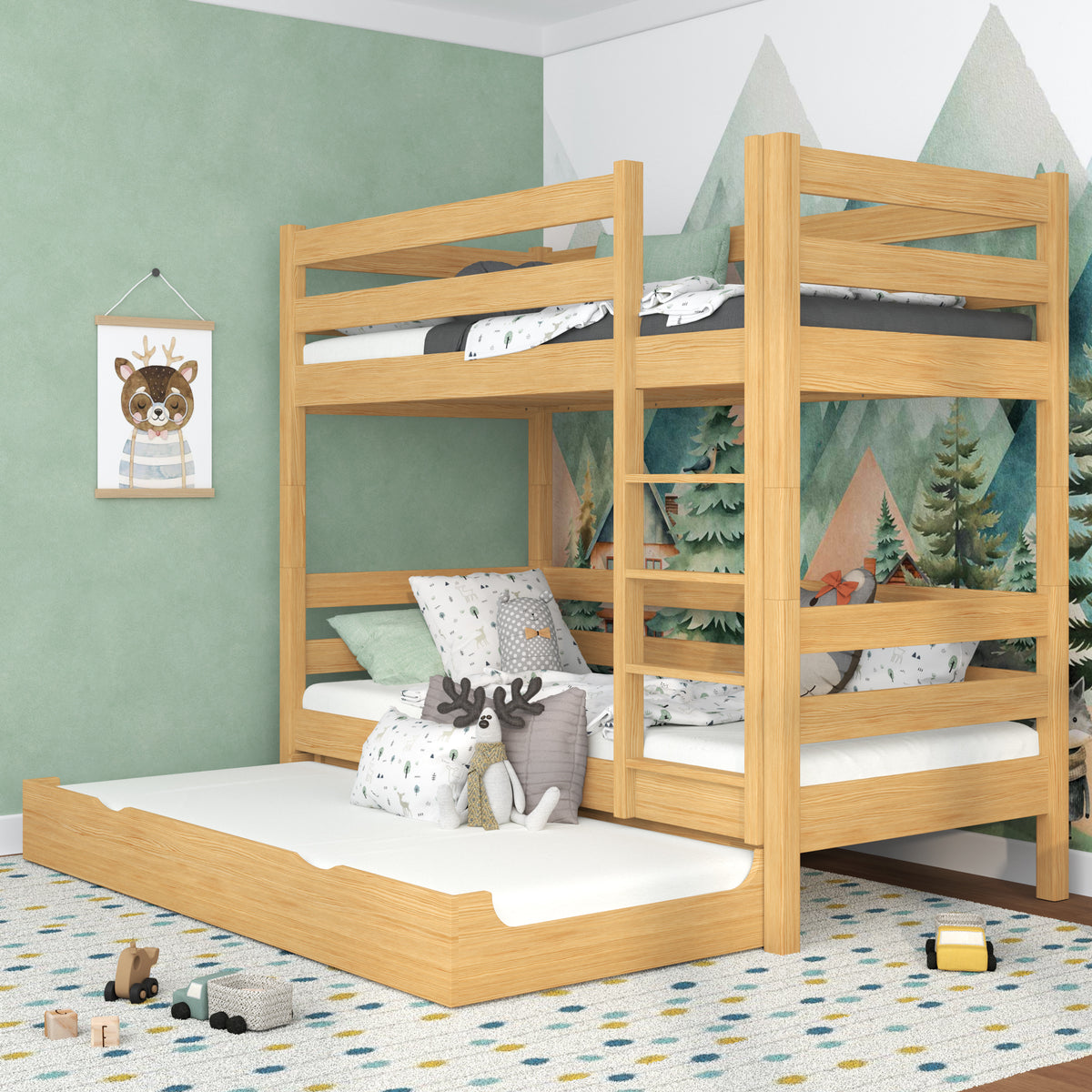 Natural Pine Wooden Bunk Bed with Mattress Drawer – Scandi Children’s Room