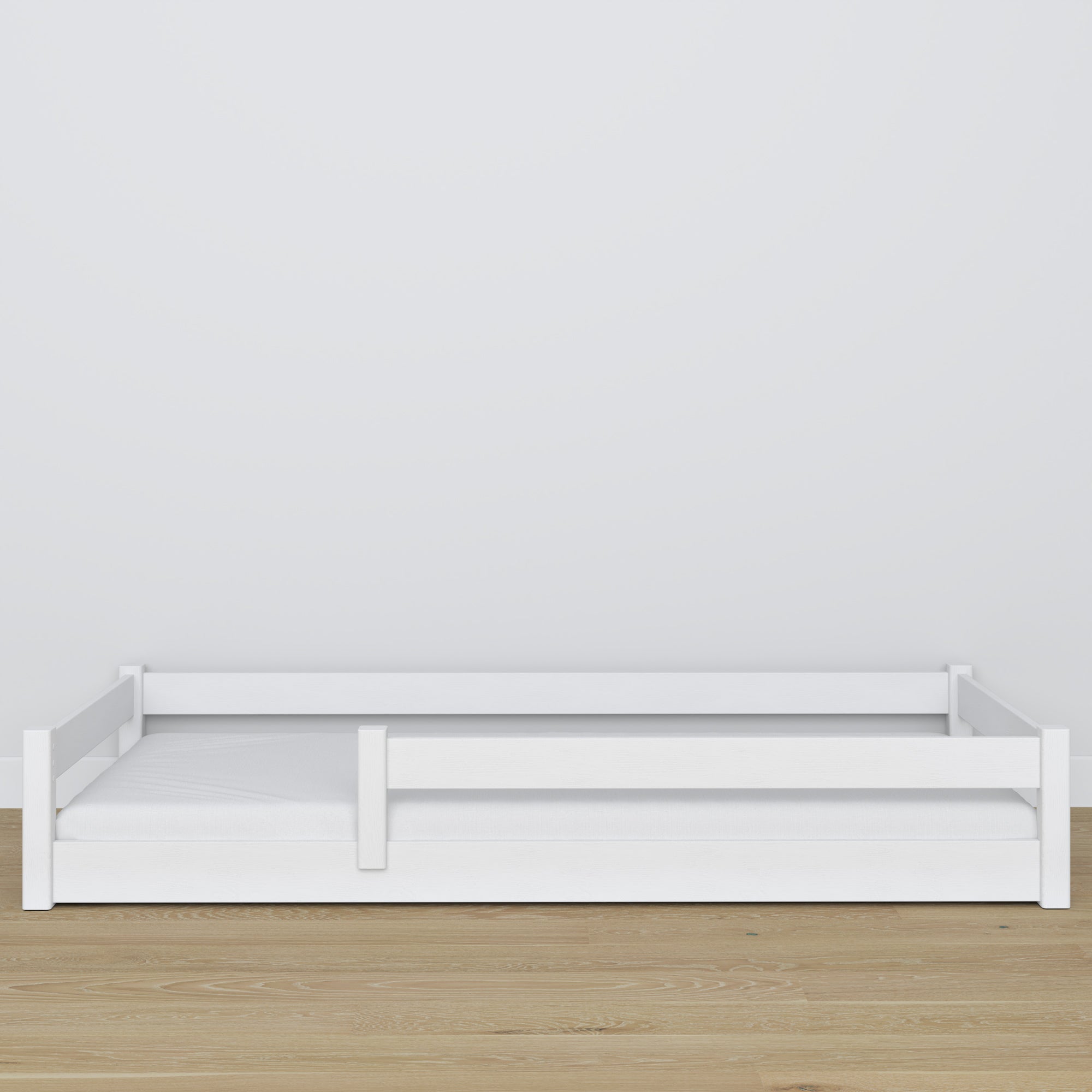 Low Bed White – Wooden Headboard, Close-up of Wood Quality
