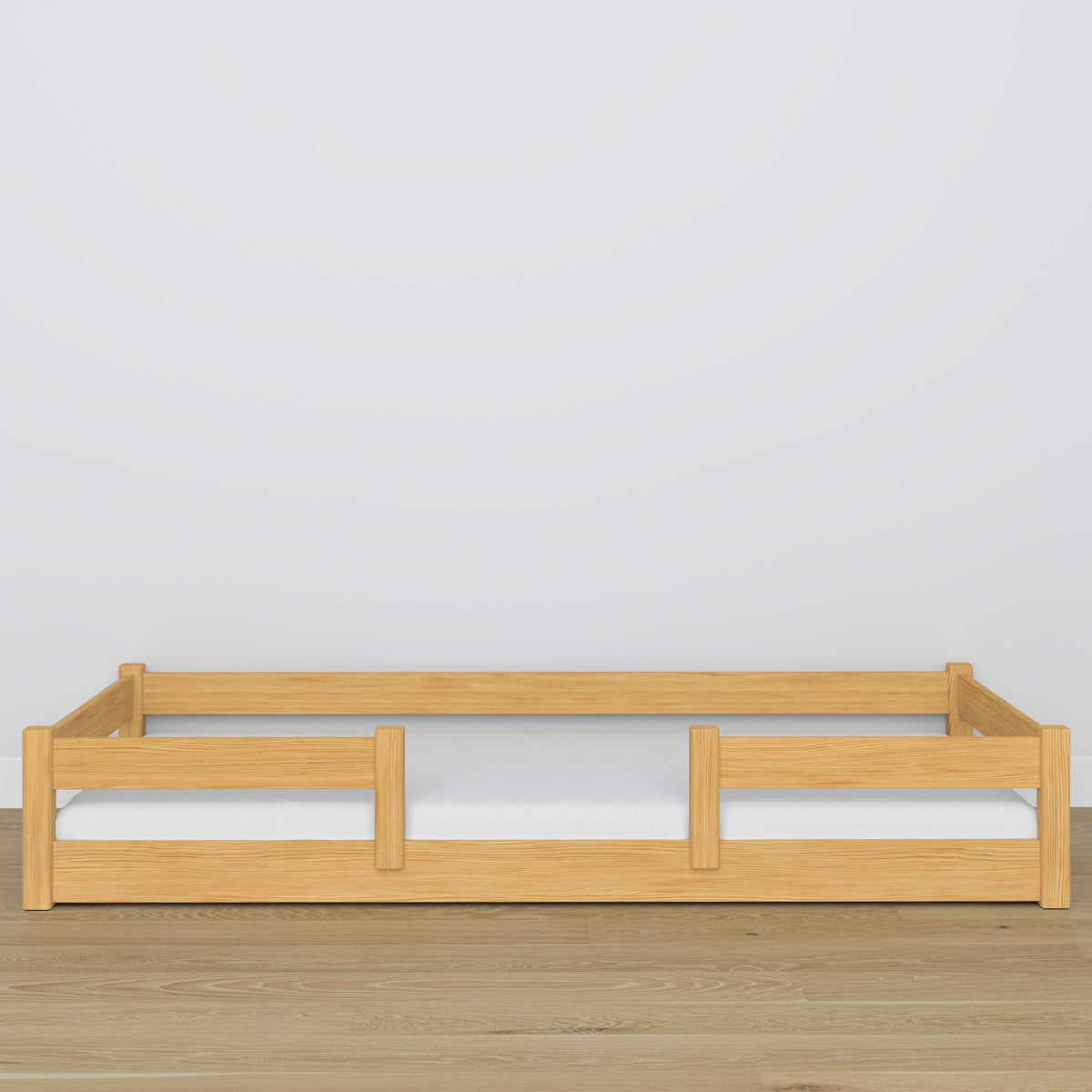 Letto basso pino naturale – testiera in legno, dettaglio su qualità legno