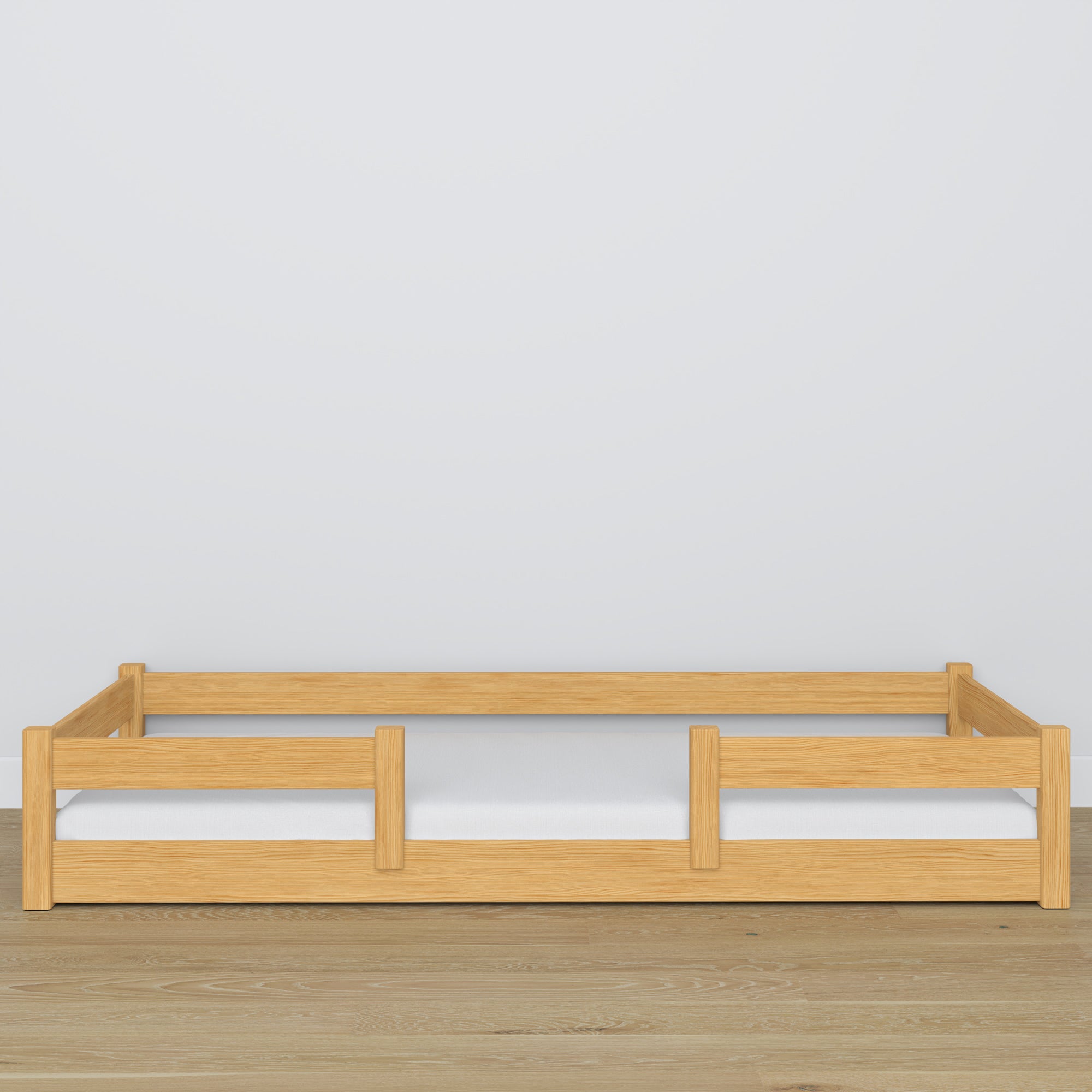 Letto basso pino naturale – testiera in legno, dettaglio su qualità legno