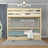 Letto a castello in legno pino trasparente – cassetto aperto, capiente vano sotto letto