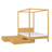 Natural pine canopy bed with drawer – side view, wooden