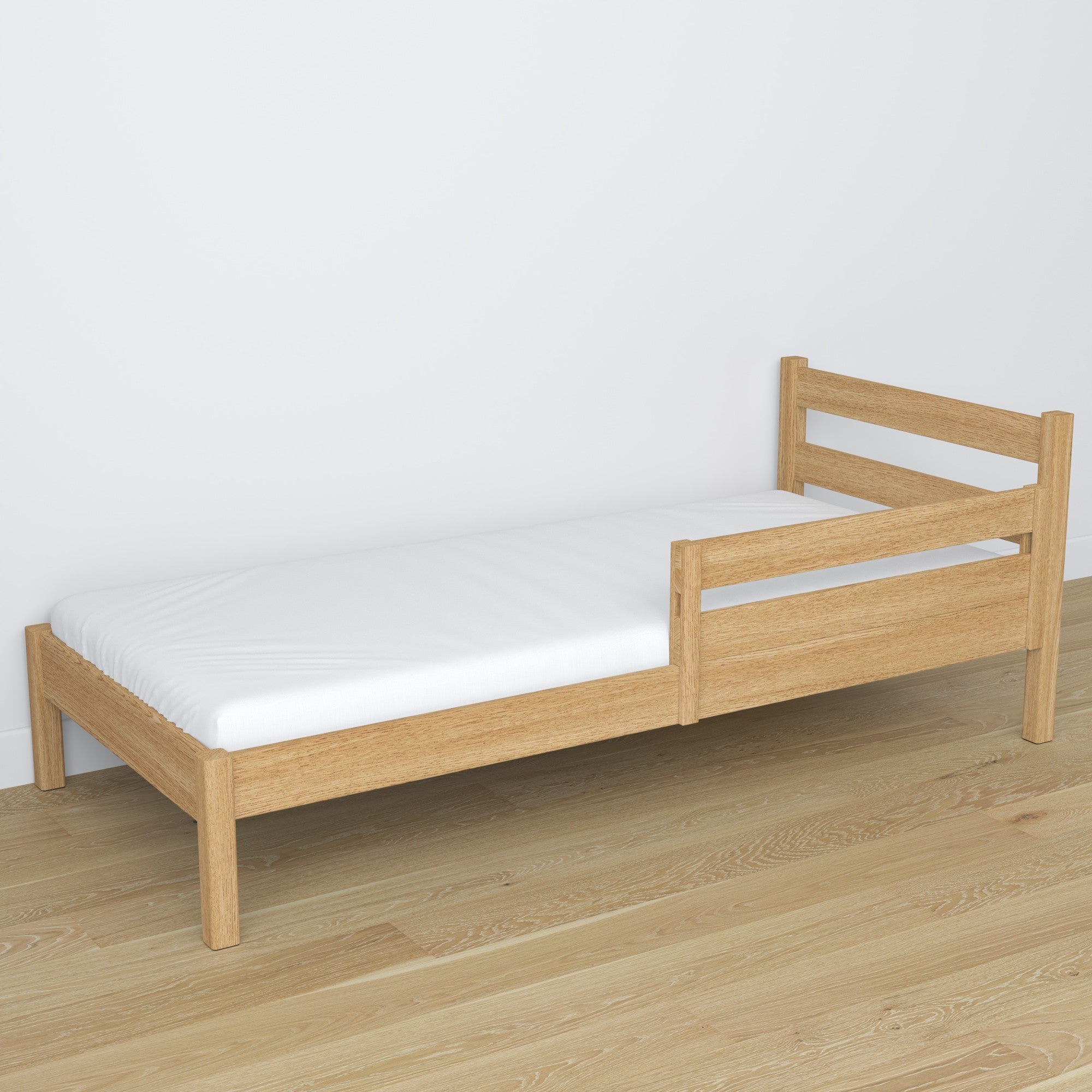 Wooden safety rail natural oak in children’s bed – scandi arrangement