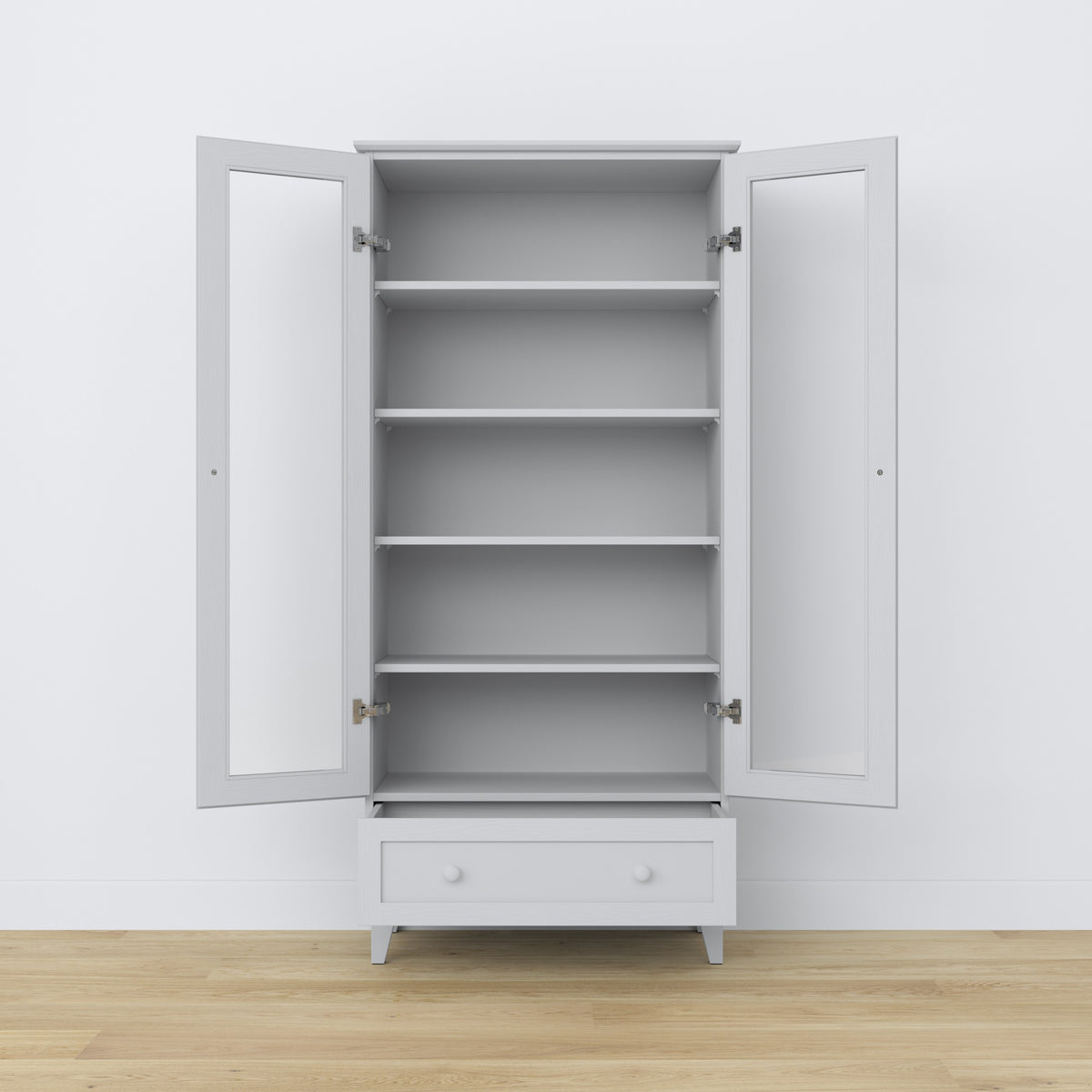 Display cabinet 1S wooden grey in living room – Scandinavian arrangement, Nizio