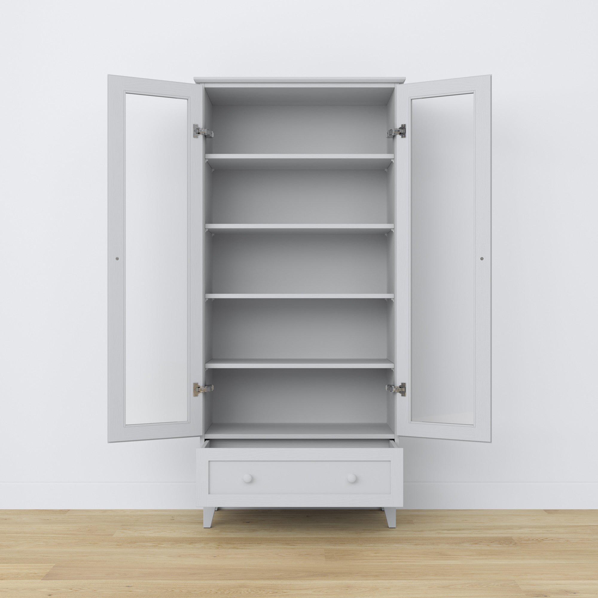 Display cabinet 1S wooden grey in living room – Scandinavian arrangement, Nizio