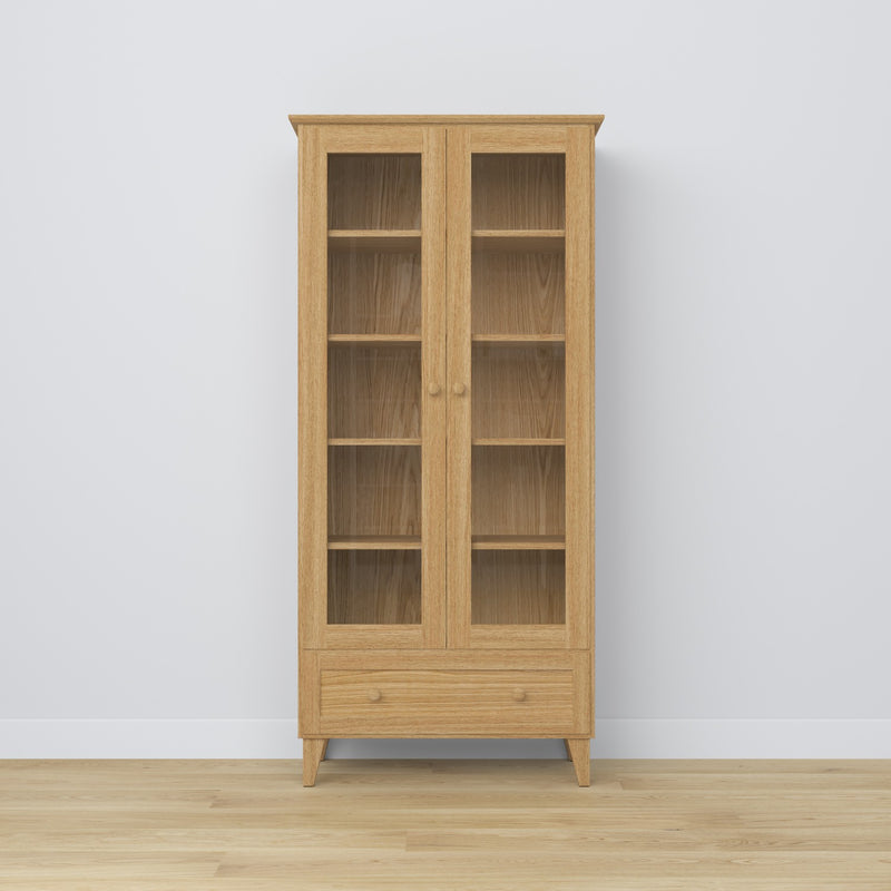 Display cabinet with drawer oak natural oak 90 cm – living room, Scandinavian style Nizio