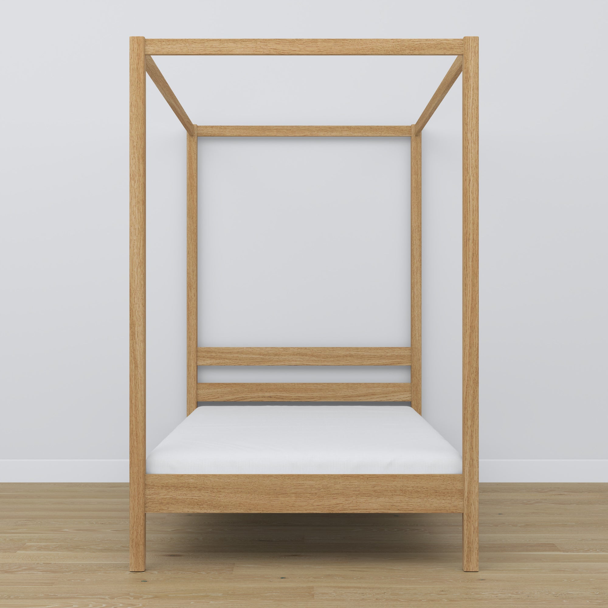 Oak canopy bed natural oak – close-up of canopy and headboard