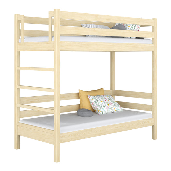 Clear Pine Bunk Bed – Wooden Ladder and Safety Rail, Nizio Home