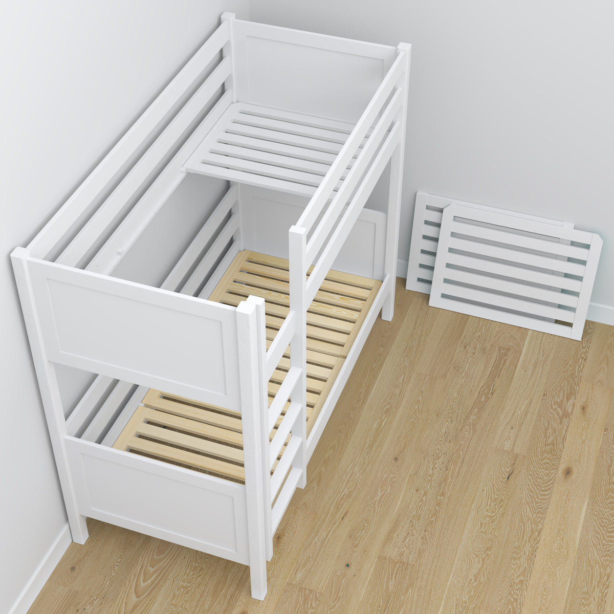 White Wooden Bunk Bed – Slatted Frame, Durable Joinery Joints