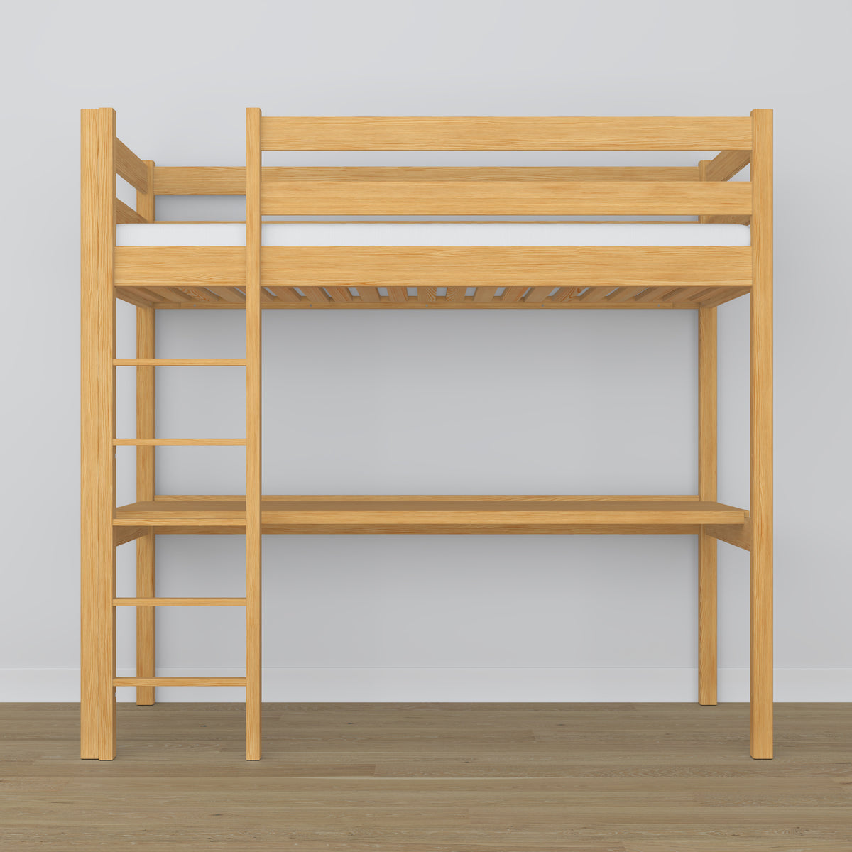 Letto a soppalco pino naturale con scrivania – spazio studio sotto il letto, in legno