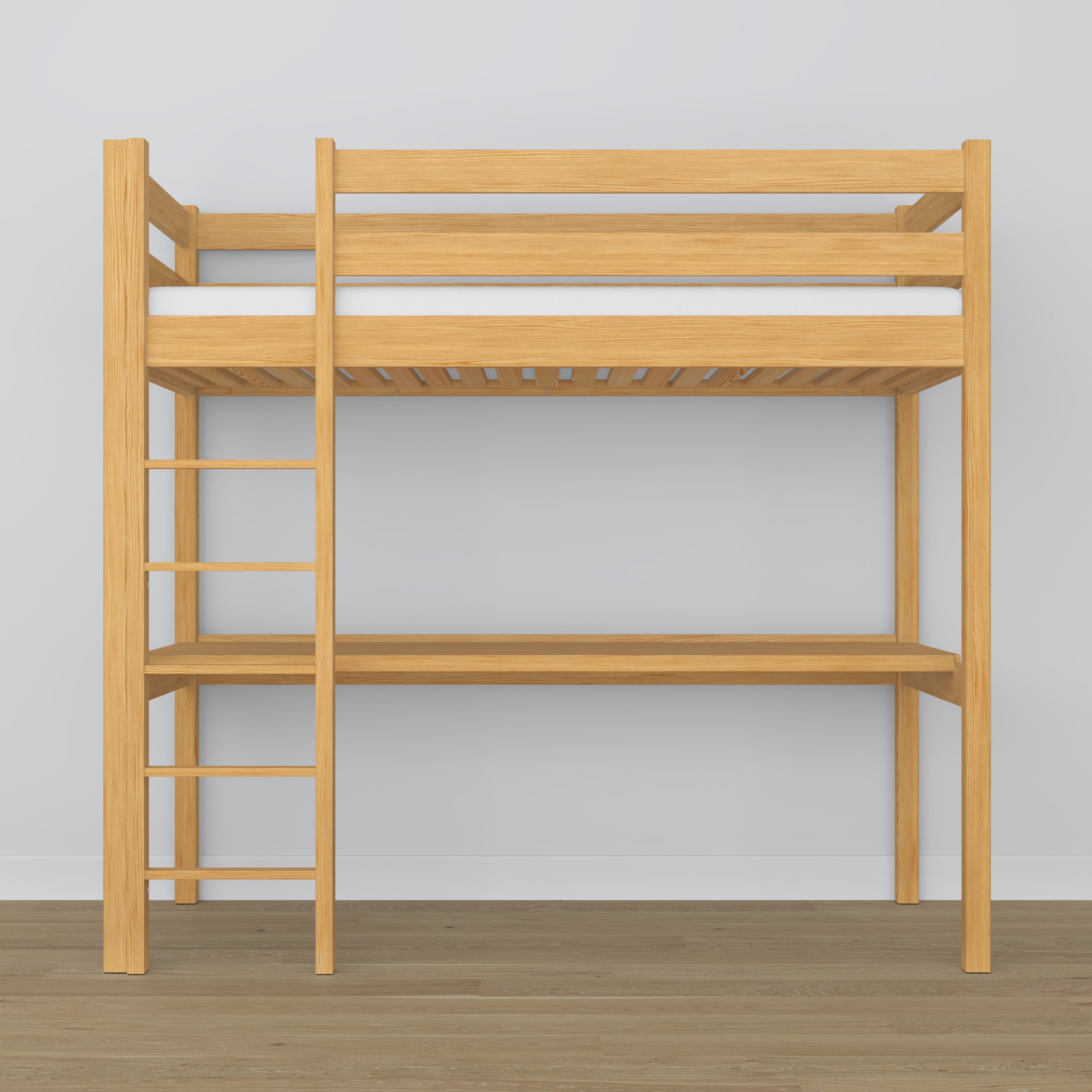 Letto a soppalco pino naturale con scrivania – spazio studio sotto il letto, in legno