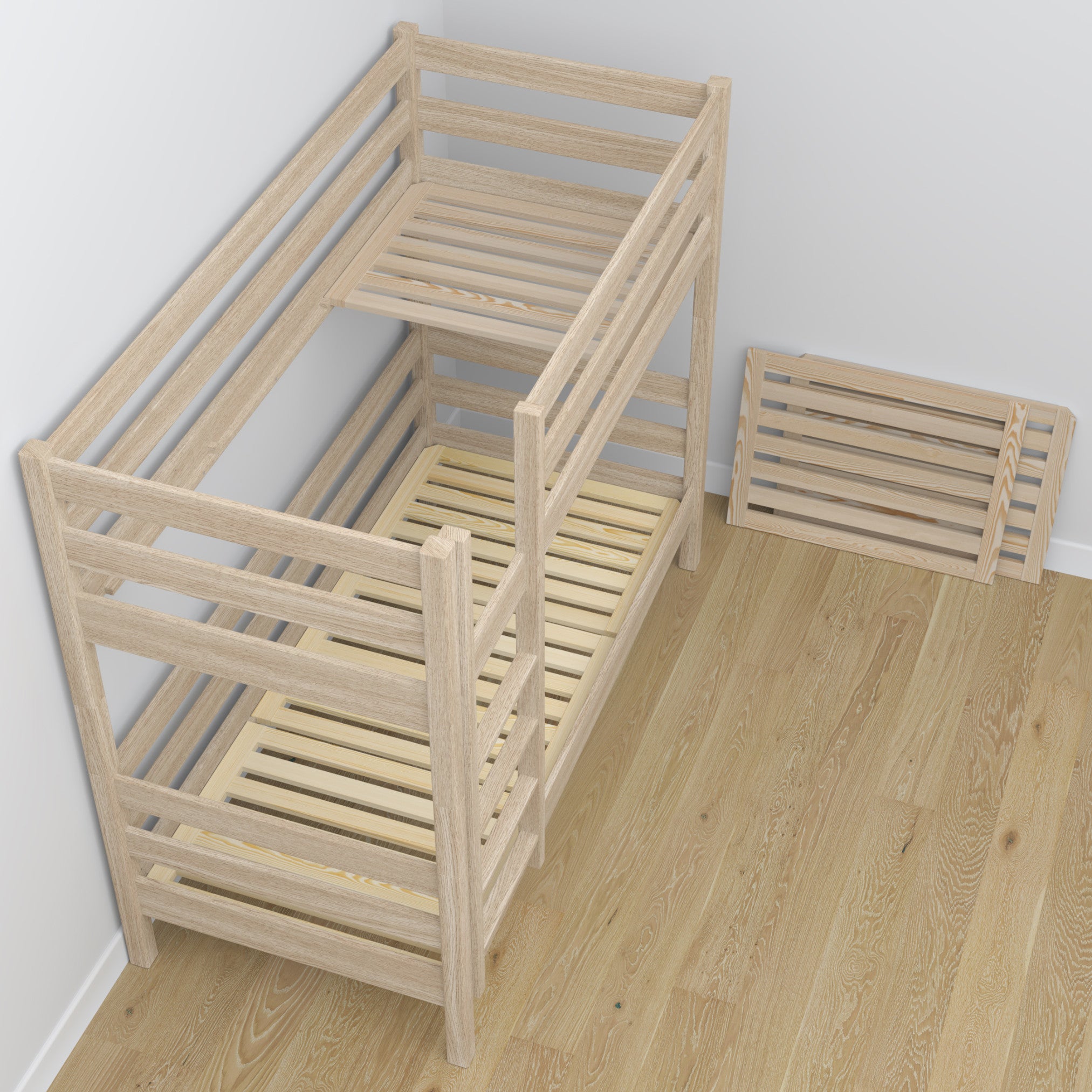 Letto a castello in rovere sbiancata con cassetto – allestimento nella cameretta dei bambini scandi
