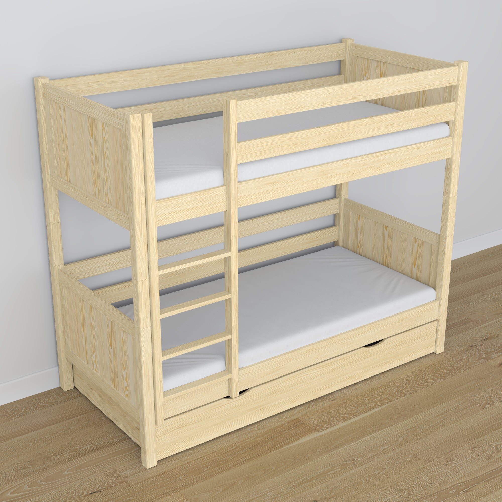 Letto a castello pino trasparente per bambini – due della camera da lettoe e cassetto, in legno