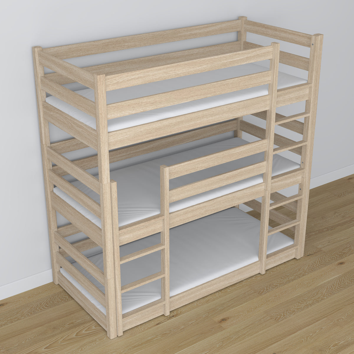 Letto 3-a castello quercia sbiancata in nella cameretta dei bambini – allestimento scandi, Nizio